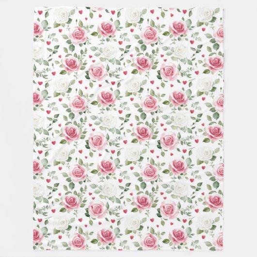 Couverture Polaire Coeurs floraux roses (Devant)
