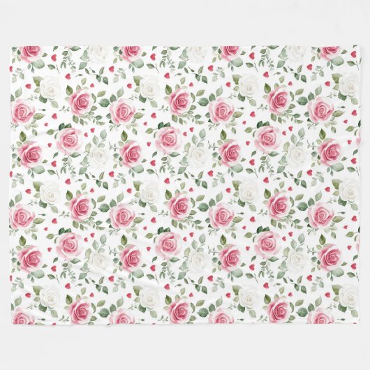 Couverture Polaire Coeurs floraux roses (Devant (Horizontal))