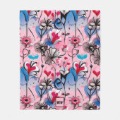 Couverture Polaire Coeurs floraux, vibrants et monogramme de fleurs (Devant)