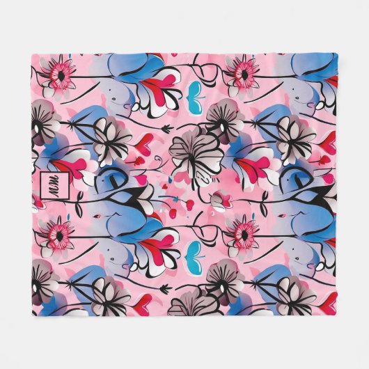 Couverture Polaire Coeurs floraux, vibrants et monogramme de fleurs (Devant (Horizontal))