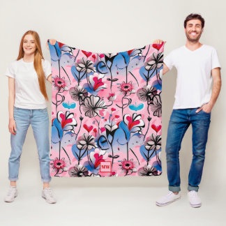 Couverture Polaire Coeurs floraux, vibrants et monogramme de fleurs