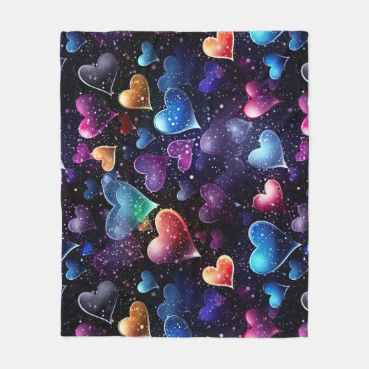 Couverture Polaire Coeurs multicolores (Devant)