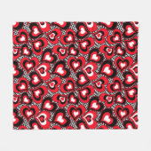 Couverture Polaire Coeurs, noirs, rouges et blancs. (Devant (Horizontal))