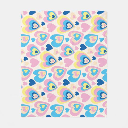 Couverture Polaire Coeurs Pastel. (Devant)