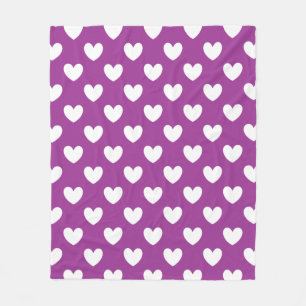 Couverture Polaire Coeurs polka blanc sur violet