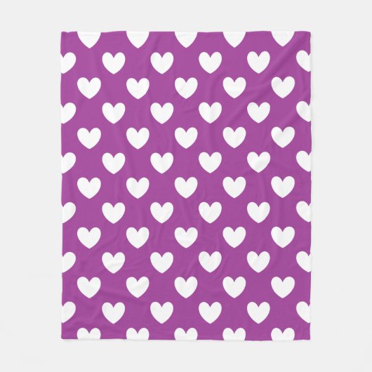Couverture Polaire Coeurs polka blanc sur violet (Devant)