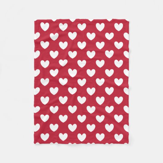 Couverture Polaire Coeurs polka blancs et rouges (Devant)