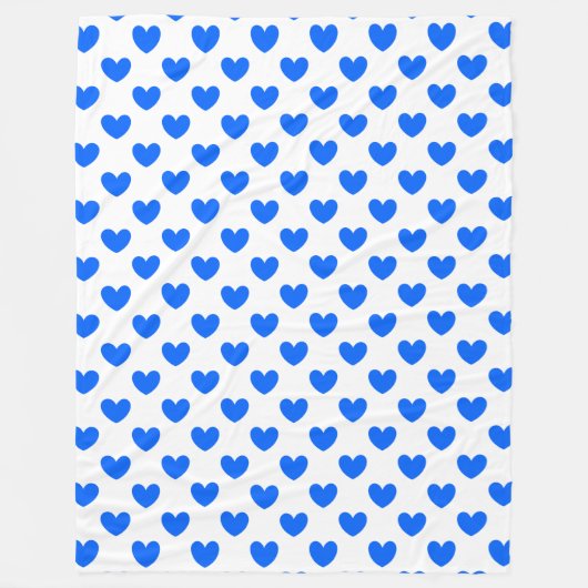 Couverture Polaire Coeurs polka bleu sur blanc (Devant)