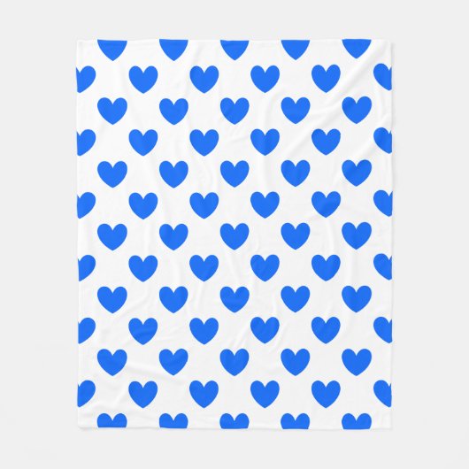 Couverture Polaire Coeurs polka bleu sur blanc (Devant)