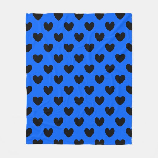 Couverture Polaire Coeurs polka noirs sur bleu (Devant)