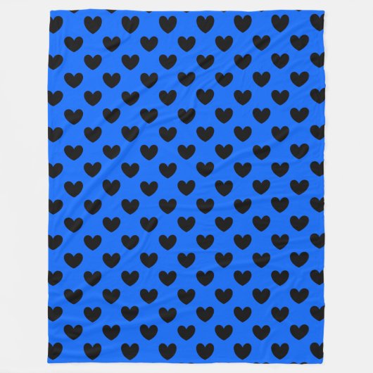 Couverture Polaire Coeurs polka noirs sur bleu (Devant)