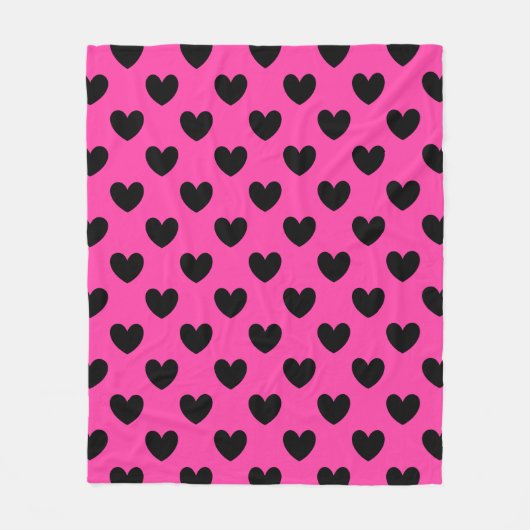 Couverture Polaire Coeurs polka noirs sur rose fuchsia (Devant)