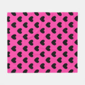 Couverture Polaire Coeurs polka noirs sur rose fuchsia (Devant (Horizontal))