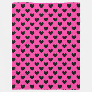 Couverture Polaire Coeurs polka noirs sur rose fuchsia