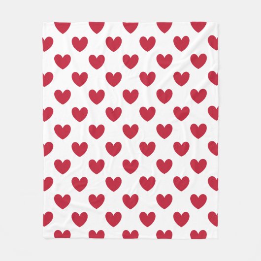 Couverture Polaire Coeurs polka rouge sur blanc (Devant)