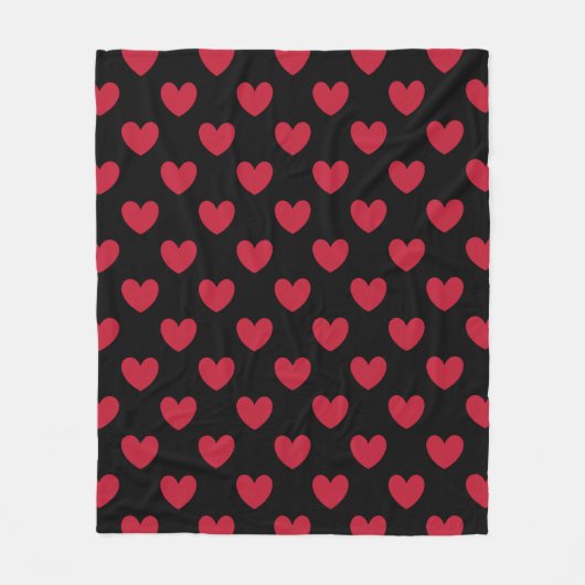 Couverture Polaire Coeurs polka rouge sur noir (Devant)