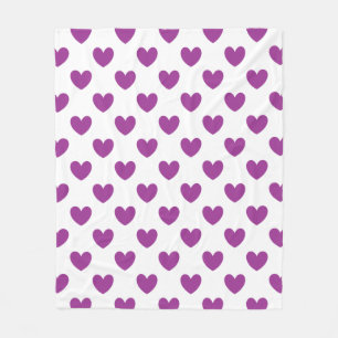 Couverture Polaire Coeurs polka violet sur blanc