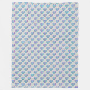 Couverture Polaire Coeurs rayés bleus sur gris caillou