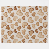 Couverture Polaire Cœurs rayés marron crème (Devant (Horizontal))
