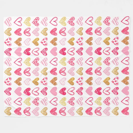 Couverture polaire - Coeurs rose et or (Devant (Horizontal))