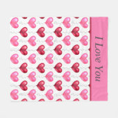 Couverture Polaire Coeurs rose et rouge Saint Valentin Amour (Devant (Horizontal))