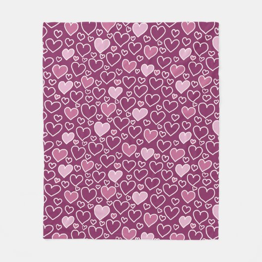 Couverture Polaire Coeurs rose et violet (Devant)