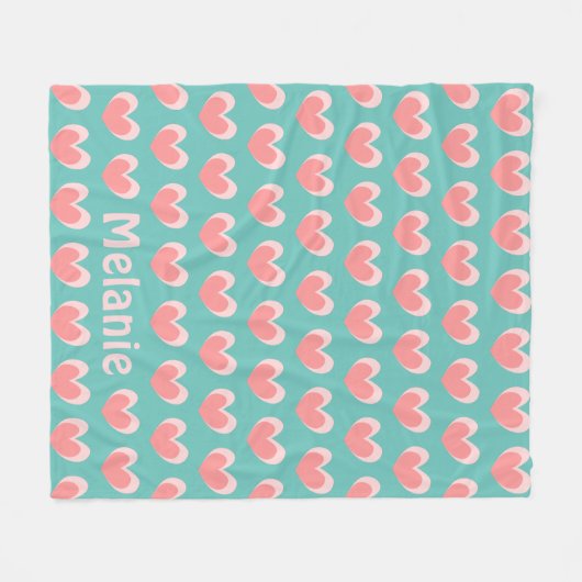 Couverture Polaire Coeurs roses mignons et Motif Turquoise Personnali (Devant (Horizontal))
