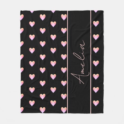 Couverture Polaire Coeurs roses noirs modernes Personnalisés (Devant)