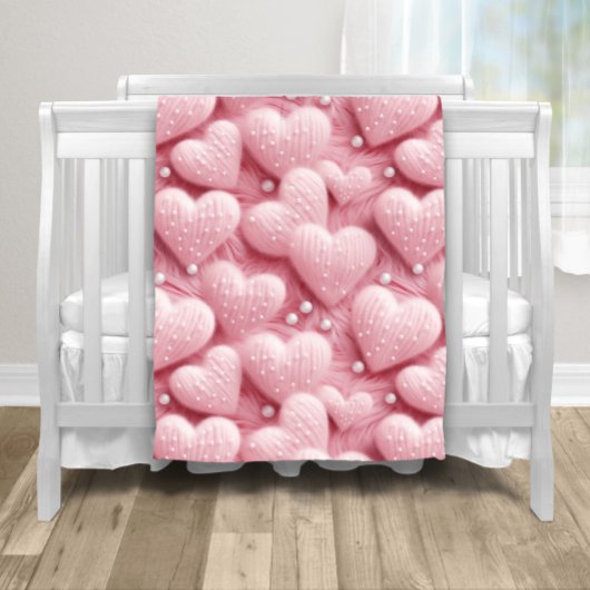 Couverture Polaire Cœurs roses perles bébé