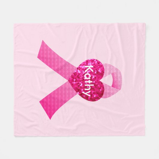 Couverture Polaire Coeurs roses personnalisés Ribbon Cancer du sein (Devant (Horizontal))
