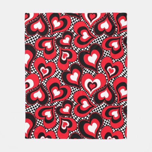Couverture Polaire Coeurs rouge noir blanc Saint Valentin (Devant)