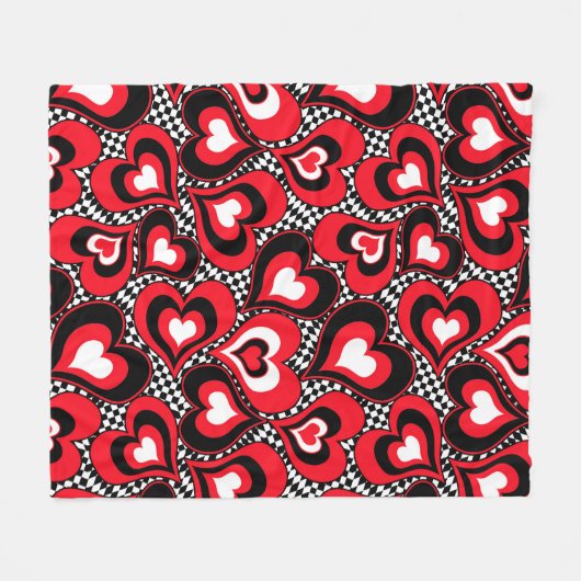Couverture Polaire Coeurs rouge noir blanc Saint Valentin (Devant (Horizontal))