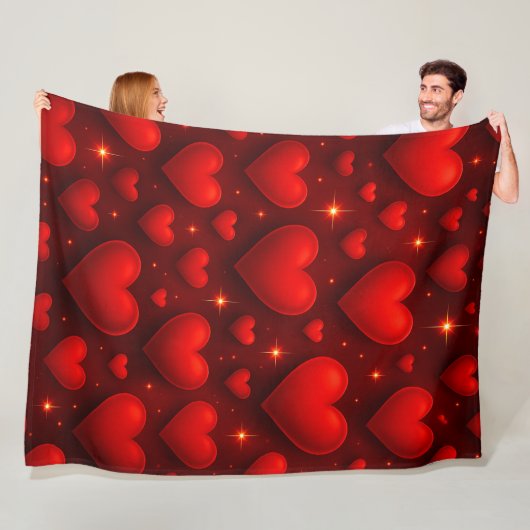Couverture Polaire Coeurs rouges avec Motif étoiles (En situation)