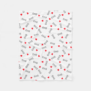 Couverture Polaire Coeurs rouges Bones blancs Chien ou Amoureux des c