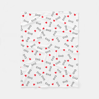 Couverture Polaire Coeurs rouges Bones blancs Chien ou Amoureux des c