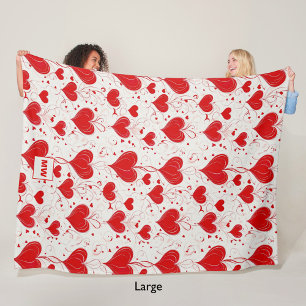 Couverture Polaire Coeurs rouges coquette chic et tourbillons monogra
