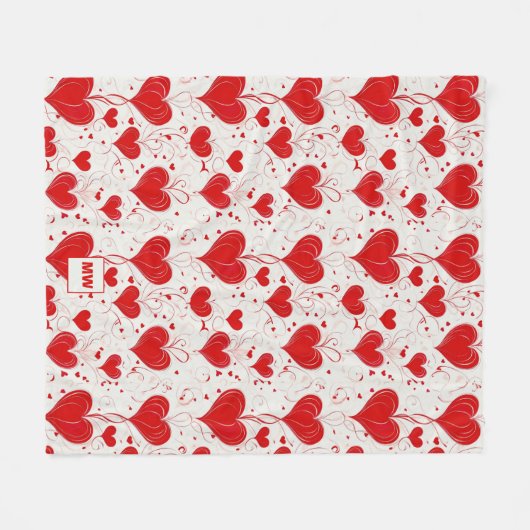 Couverture Polaire Coeurs rouges coquette chic et tourbillons monogra (Devant (Horizontal))