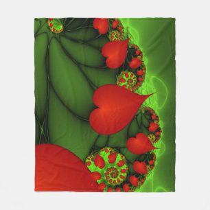 Couverture Polaire Coeurs rouges Lime vert Moderne Art Abstrait fract