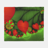 Couverture Polaire Coeurs rouges Lime vert Moderne Art Abstrait fract (Devant (Horizontal))