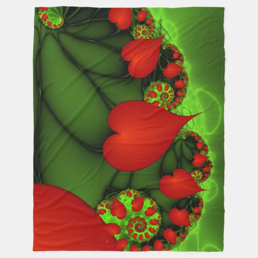 Couverture Polaire Coeurs rouges Lime vert Moderne Art Abstrait fract (Devant)