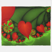 Couverture Polaire Coeurs rouges Lime vert Moderne Art Abstrait fract (Devant (Horizontal))