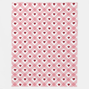 Couverture Polaire Coeurs rouges Pink Plaid