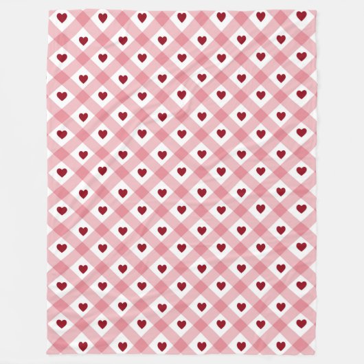 Couverture Polaire Coeurs rouges Pink Plaid (Devant)