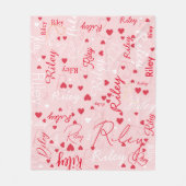 Couverture Polaire Coeurs rouges sur couleur rose pâle (Devant)
