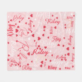 Couverture Polaire Coeurs rouges sur couleur rose pâle (Devant (Horizontal))