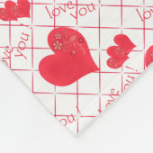 Couverture Polaire Coeurs rouges, texte, "aime-toi", rouge et blanc. (Coin)