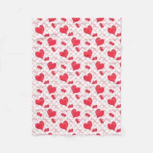 Couverture Polaire Coeurs rouges, texte, "aime-toi", rouge et blanc. (Devant)