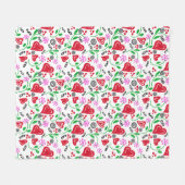 Couverture Polaire Coeurs Saint Valentin rouges Fleurs roses (Devant (Horizontal))