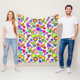 Couverture Polaire Coeurs super Fleurs colorées