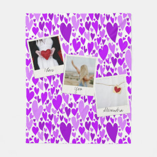 Couverture Polaire Coeurs violets super et romantiques Saint-Valentin